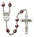 St. Damien of Molokai 7mm Garnet Aurora Borealis Rosary R6008GTS-8412